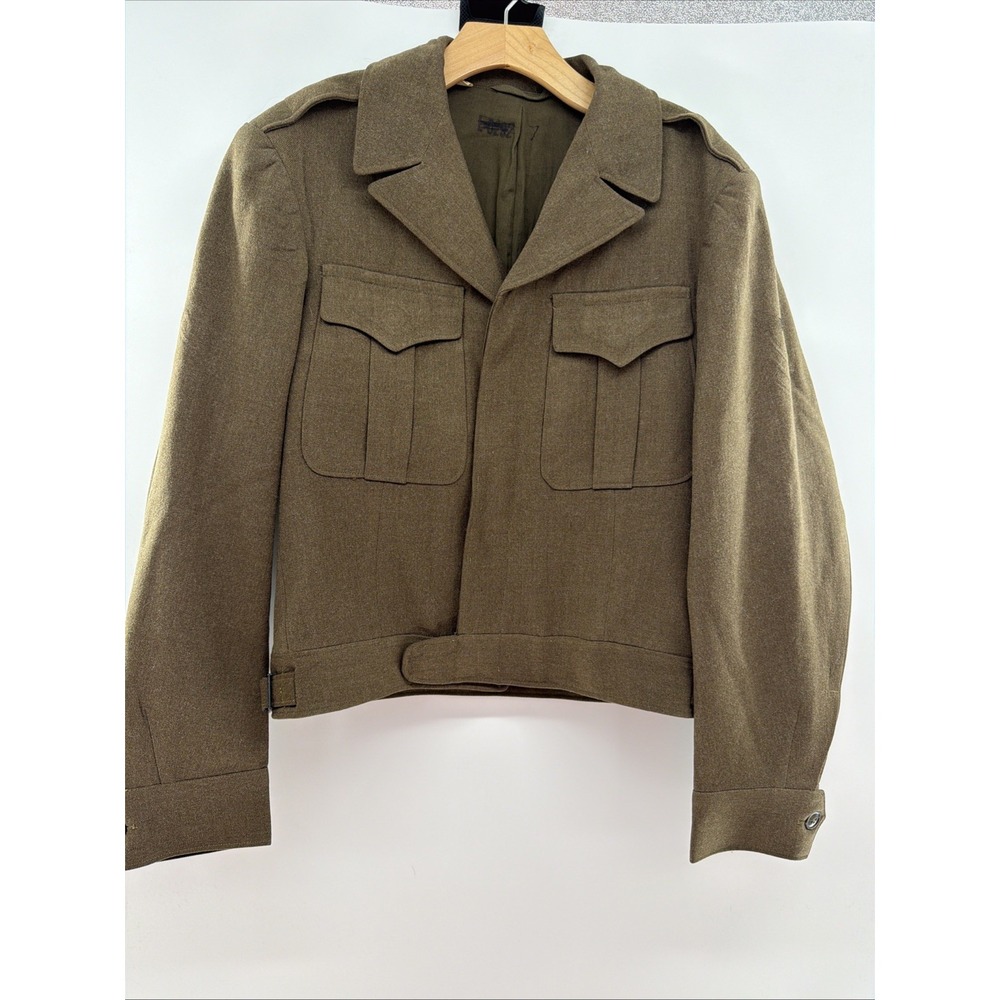 Vintage US Army Wool Ike Jacket Men's 36L Cropped WW2 Battle Olive Green OD Tall